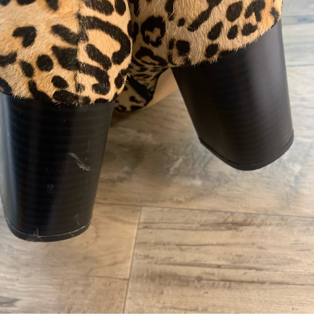 Halogen Alexa Calf Hair Leopard Print Block Heel Ankle Booties - Picture 9 of 12